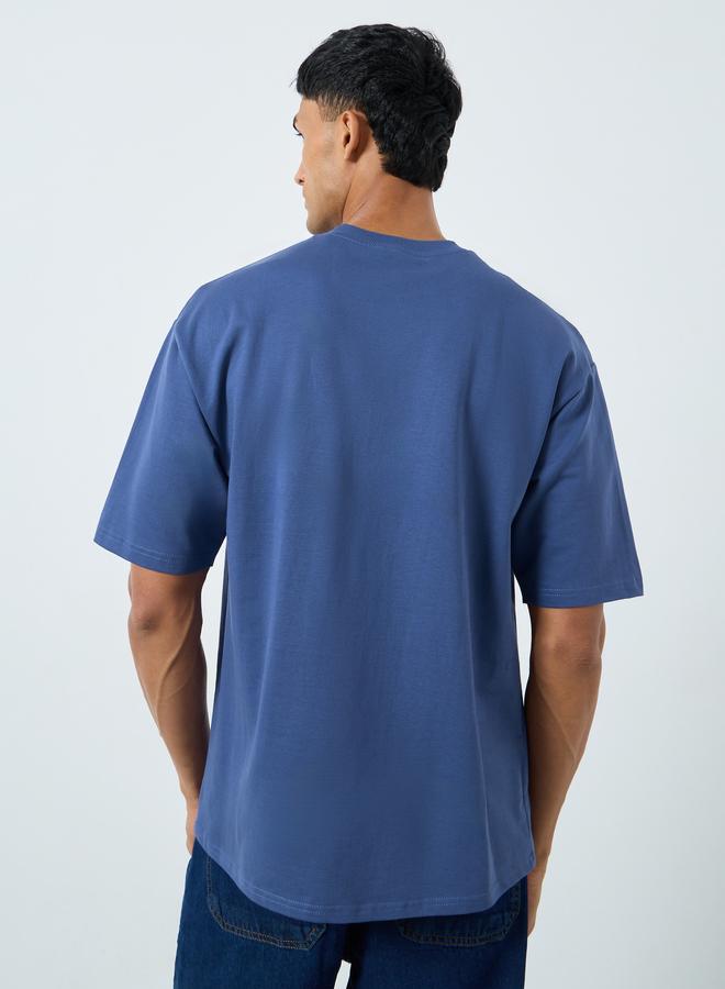 Styli Men Blue Cotton Crew Neck T-Shirt - Image 4